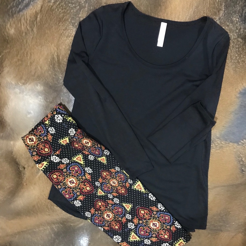LuLaRoe Solid BLACK Lynnae & pattern Cassie skirt